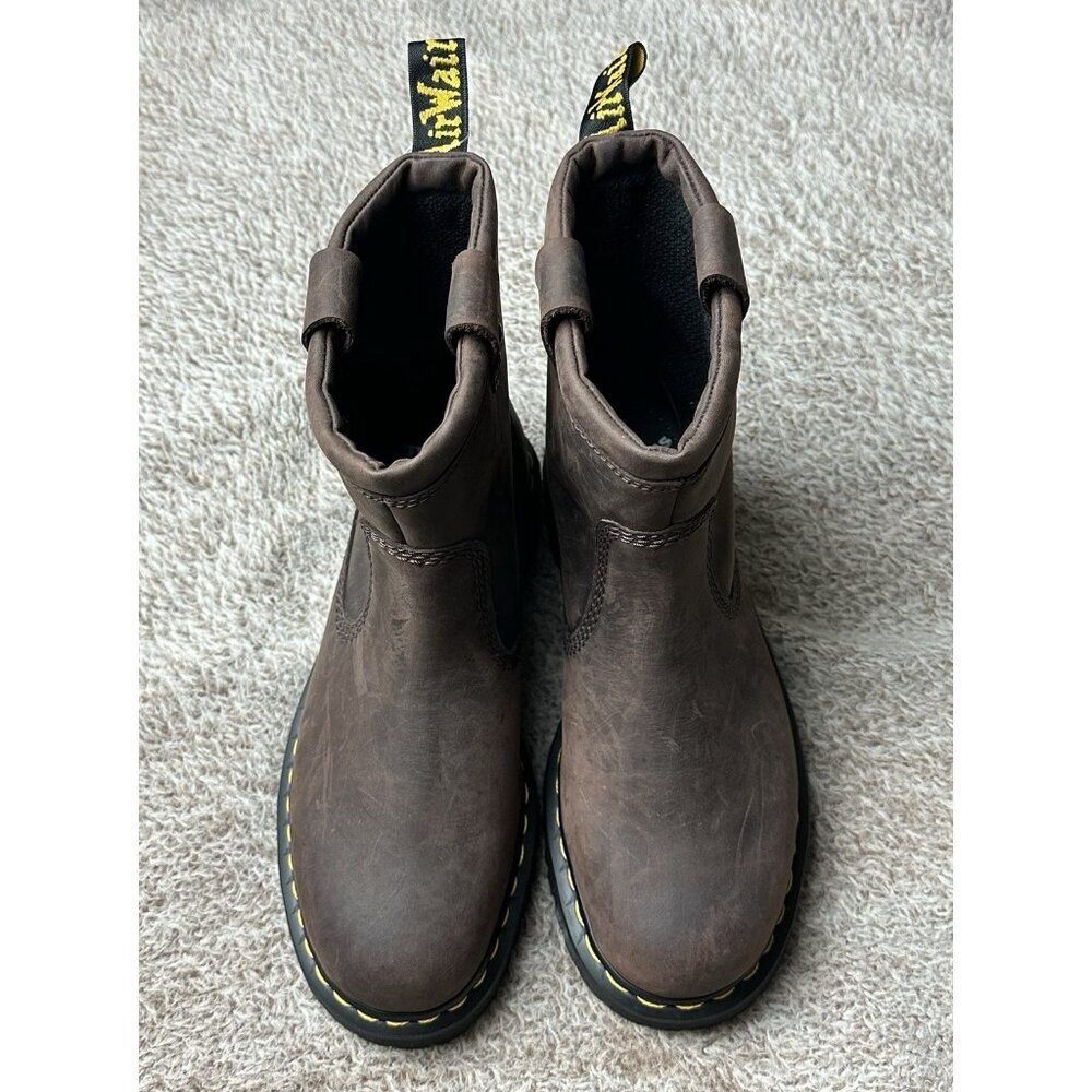 Dr. Doc Martens Anistone Lo 9 L - 8 M Dark Brown Leather Pull On Boots NWOB - Picture 9 of 14